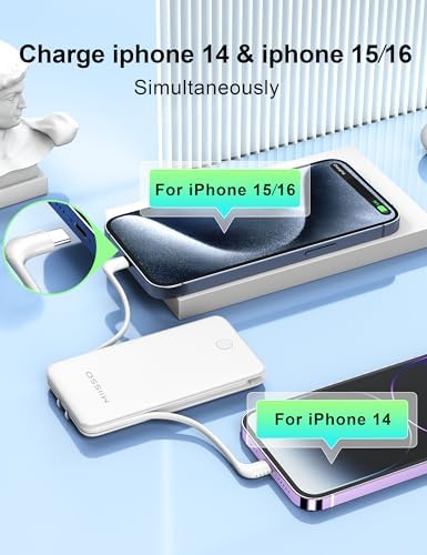 miisso Ultra Slim 10000 m Ah Portable Power Bank with Built-in Cables and Foldable Wall Plug – Compact USB-C Charger for i Phone, Samsung, i Pad & More – Perfect Travel Companion for On-the-Go Charging Efficiency