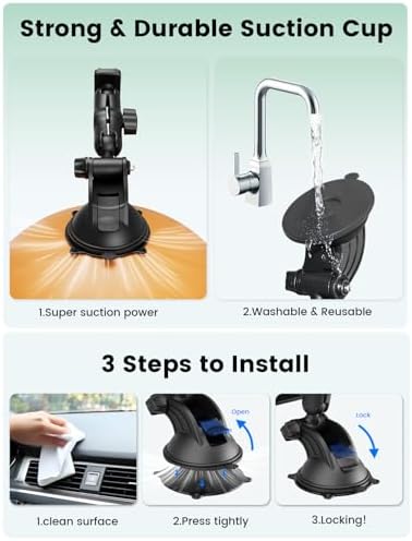 OHLPRO 360° Adjustable Tablet Holder for Car – Versatile Suction Cup Mount for 7″-13″ i Pad and Tablets – Sturdy Arm Clip for Optimal Viewing – Enhanced Compatibility for Windshield & Truck Vent Use – Perfect for Navigation & Entertainment During Road Trips – Durable and Easy to Clean Design