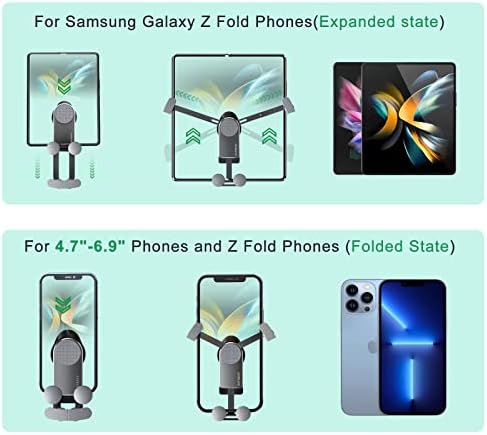 Z Fold 5 Car Mount with 2 Pack Hooks – Universal Vent Clip Holder for Samsung Galaxy Z Fold Series, i Phone 16 & Google Pixel Fold – Secure, Phone Case Friendly Design for Enhanced Stability and Convenience on the Road