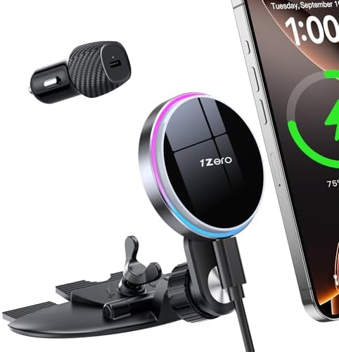 1Zero for MagSafe CD Car Mount Charger, Ultra Magnetic Phone Holder for CD Slot Charging, Fast Wireless Car Charger Mount Fit for iPhone 16 15 14 13 12 Pro Max Plus Mini, Gifts for Men Women – Enhanced Compatibility and Speed