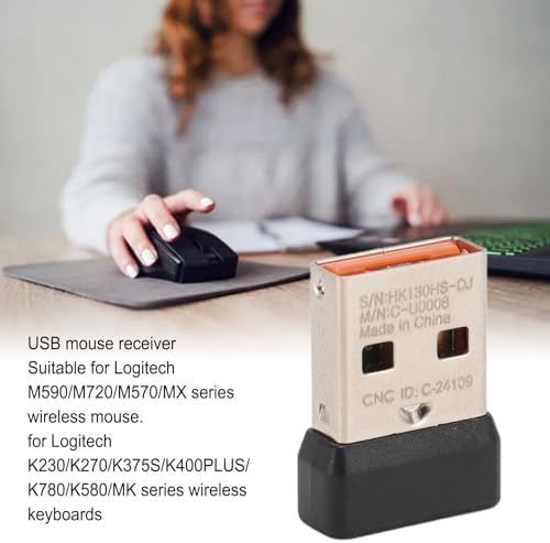Logitech USB Receiver for Wireless Mouse – 2.4 G Replacement Dongle Adapter for K230, K270, K375 S, K400 PLUS, K780, K580 MK Series – Enhanced Connectivity and Portability for Seamless Productivity
