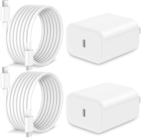 Ultra-Fast 20 W USB-C Charging Block Dual Pack for i Phone 16/15 & Samsung Devices – Includes Two 6 FT Cables for Optimal Convenience and Enhanced Safety Features