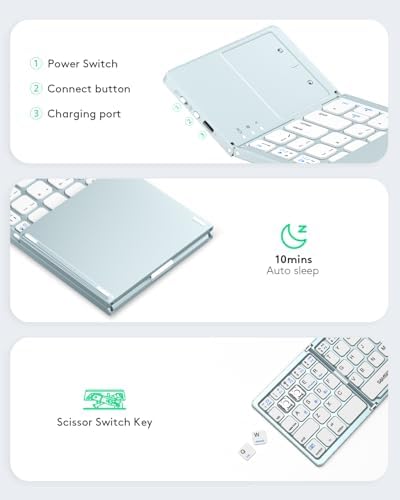 Samsers Portable Bluetooth Keyboard with Touchpad – Ultra-Slim Foldable Wireless Keyboard for Effortless Typing on Android, Windows, and i OS Devices – Rechargeable, Travel-Friendly Design with Device Holder – Black