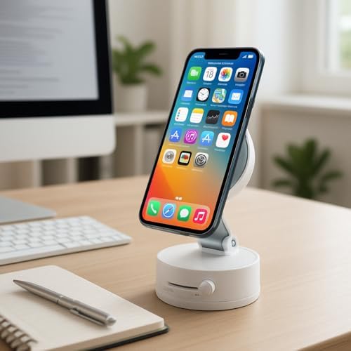 Adjustable Phone Stand with On/Off Switch, 360° Rotation, Fordable and Portable with Multipurpose Phone Holder for Car, Home, Office Available in Black, White, Pink (White) – Enhanced Compatibility and Speed
