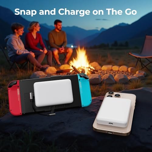 Magnetic Wireless Power Bank for i Phone & Nintendo Switch – 10,000 m Ah 20 W PD Fast Charging Battery Pack with LED Indicators for Enhanced Gaming and Travel Compatibility – Secure Detachable Clip for Uninterrupted Playtime, Supports i Phone 12-16 and Qi Devices – Safe Charging with Intelligent Protection Features