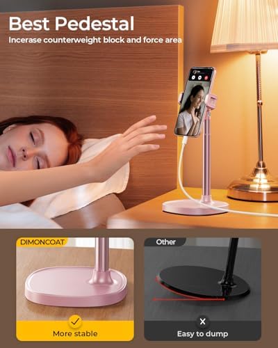 DIMONCOAT Adjustable Aluminum Alloy Cell Phone Stand – White, Universal Compatibility with 4-7 inch Devices, 180° Flip & 360° Rotation – Enhanced Compatibility and Speed