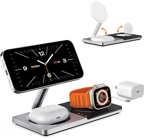 Ultimate 3-in-1 Wireless Charging Station for Apple Devices – Fast Mag Safe Charger for i Phone 12-16, Air Pods & Apple Watch with Foldable Stand – Travel-Friendly, Space-Saving Solution for Home & Office Decor