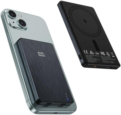 Minthouz Magnetic Power Bank – 5,000 m Ah Ultra-Fast Wireless Charger with 22.5 W USB-C Output | Portable Battery Pack for i Phone 16/15/14/13/12 Series – Stylish Black Design for Effortless On-the-Go Charging and Enhanced Device Compatibility