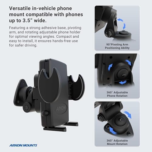 ARKON Mounts Premium Adhesive Phone Holder for Cars and Trucks | Secure Grip for Ultimate Safety | Universal Compatibility with i Phone, Samsung, Google & More | 360-Degree Rotation for Optimal Viewing | Hassle-Free Installation for Enhanced Driving Experience