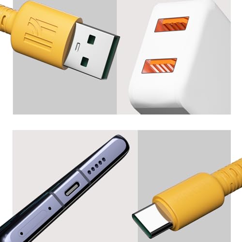 Hichain 6.5 ft USB A to USB C Charger Cable Duo – High-Speed 100 W Fast Charging & Data Sync in Vibrant Yellow – Durable Silicone Design for Samsung Galaxy, Google Pixel, Xiaomi, PS5 – Ultimate Convenience for Home & Travel
