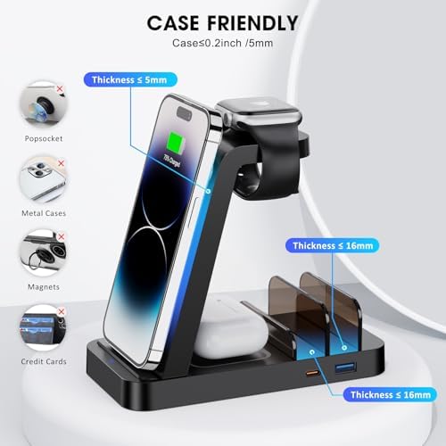Revolutionize Your Charging Routine with the 5-in-1 Wireless Charging Station for i Phone – Fast, Efficient Dock for i Phone 16, 15, 14, 13, 12 Pro Max, Apple Watch, and Air Pods – Enhanced Compatibility, Intelligent Power Delivery, and Sleek Design for Clutter-Free Convenience
