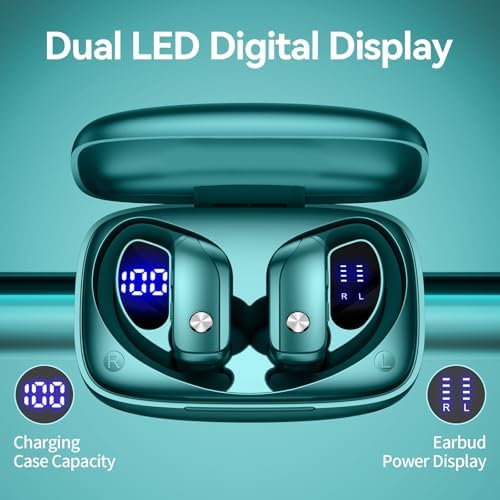 Elevate Your Sound Experience with Bmani Wireless Earbuds: 48-Hour Playtime Bluetooth Headphones with LED Battery Indicator, Secure Over-Ear Design, Built-in Mic for Hands-Free Calls, Ideal Sport Earphones for Active Lifestyles