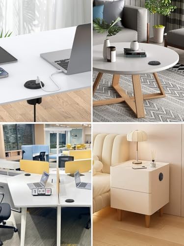 Recessed Desktop Power Grommet with PD 20 W Fast Charging USB-C and QC3.0 USB-A Ports – ETL Certified 2-Inch Outlet for Office, Home, Nightstand, and Kitchen with 6 ft Extension Cord (Black) – Streamlined Charging Solution to Minimize Clutter and Maximize Efficiency