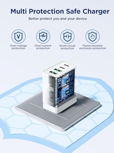 Aioneus 40 W USB C Fast Charging Block – 4-Port Dual PD & QC Wall Charger for i Phone 11-16, i Pad & Samsung Devices – Compact, High-Performance Power Adapter with Enhanced Safety Features for Home & Travel
