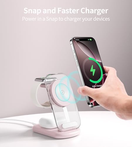 Ultimate 3-in-1 Magnetic Wireless Charging Station for Apple: Fast, Foldable Mag-Safe Charger with Night Light for i Phone 16/15/14/13/12, Apple Watch & Air Pods Pro – Travel-Ready, Enhanced Compatibility, and Rapid Charging Solution