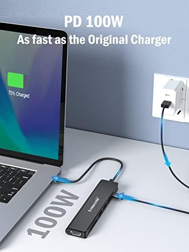 Lemorele 7-in-1 USB C Hub Adapter: Unleash Ultimate Connectivity with 4 K HDMI Output, 100 W Power Delivery, and High-Speed Data Transfers – Sleek Blue Multiport Dongle for Mac Book, Chromebook, Dell, HP & Lenovo Users Seeking Enhanced Performance and Style
