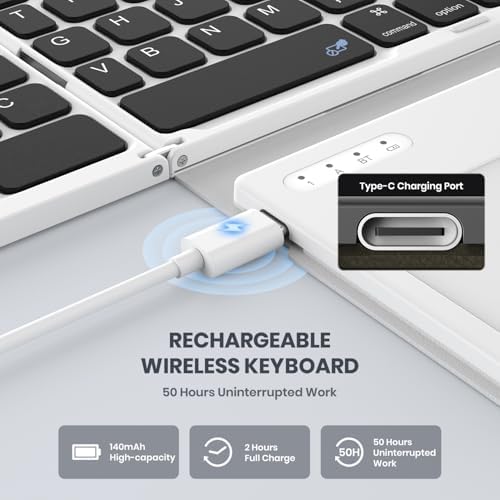 Ultimate Portable Bluetooth Keyboard with Touchpad – Foldable Full-Size Wireless Keyboard for Windows, Android & Mac – Sync 3 Devices, Premium PU Leather Design for Travel & Home Use