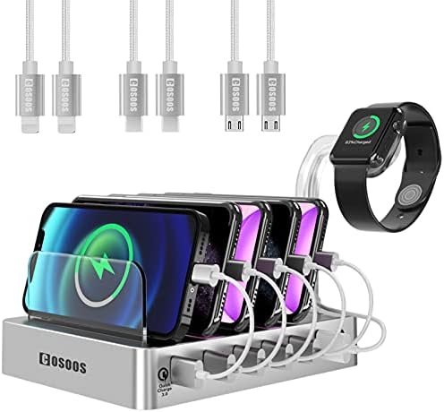 COSOOS 63 W Multi-Device Fast Charging Station with Quick Charge 3.0 – 6-Port USB Hub & i Watch Stand for Seamless Device Charging – Ideal for Phones, Tablets, and Smartwatches – Ultimate Solution for Home, Office, and Travel Efficiency