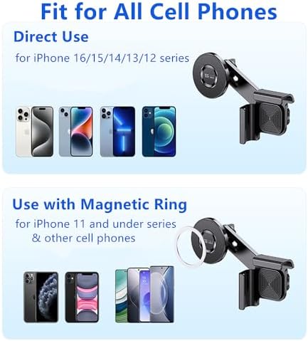 Tesla Model 3/Y Magnetic Phone Mount – Ultimate Mag Safe Holder for i Phone & Android | Adjustable Cradle with Superior Magnetic Power & Magnetic Ring for Enhanced Device Compatibility | Seamless Integration with Tesla Interior for Hands-Free Navigation and Communication