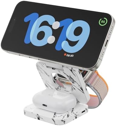 Magnetic 3-in-1 Fast Wireless Charging Station for Apple Devices – Portable Charger for i Phone 12 to 16, Apple Watch Series 10 to 4, and Air Pods Pro/2/3 – Enhanced Speed and Versatility for Home & Travel Use – Sleek Black Design