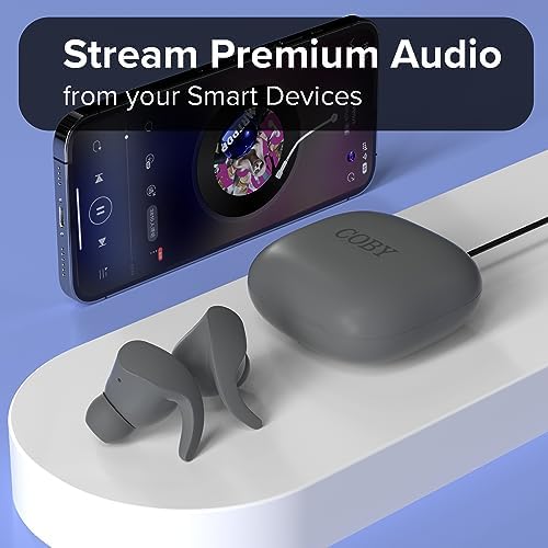 Coby Sports True Wireless Earbuds with Secure-Fit Ear Tips | Premium Noise-Isolating In-Ear Headphones for Active Lifestyles | 12-Hour Playtime & Sweat-Resistant Design | Bluetooth Connectivity for Seamless Audio Experience | Stylish Gray Finish for Fitness Enthusiasts