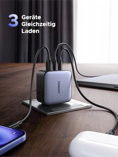UGREEN 65 W Ga N USB-C Travel Charger – Versatile 3-Port Power Adapter with Global Plug Compatibility for Mac Book, i Phone 16/15, Galaxy S24, and More – Rapid Charging & Enhanced Safety Features for On-the-Go Power Needs