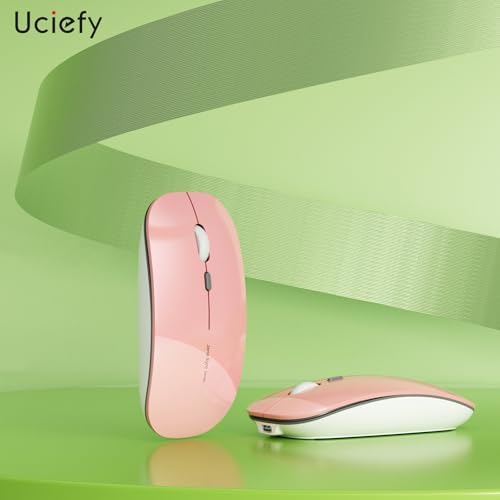 Uciefy Q5 Slim Rose Gold Wireless Mouse – Portable Optical Rechargeable Design with Silent Click, USB Receiver & Type C Adapter for Effortless PC, Laptop & Desktop Compatibility – Elevate Your Workspace with Style & Precision