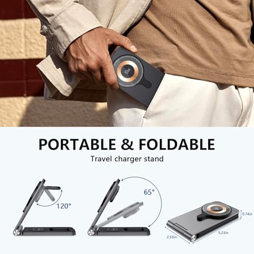 Ultimate 3-in-1 Foldable Charging Station for i Phone 16/15/14, Apple Watch Ultra, and Air Pods Pro 4 – Fast Wireless Charger with 30 W USB-C Adapter, Space-Saving Travel and Desktop Solution Compatible with Mag Safe, Streamline Your Charging Routine and Maximize Efficiency