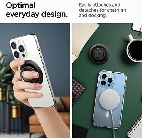 Spigen O-Mag Magnetic Phone Holder Grip for Mag Safe – Enhanced 360-Degree Rotation and Anti-Scratch Design for i Phone 16, 15, 14, 13, 12 Series & Galaxy S25/S24/S23 – Versatile Kickstand & Slip-Free Grip in Sleek Black (OM100) – Ultimate Compatibility with Magnetic Cases