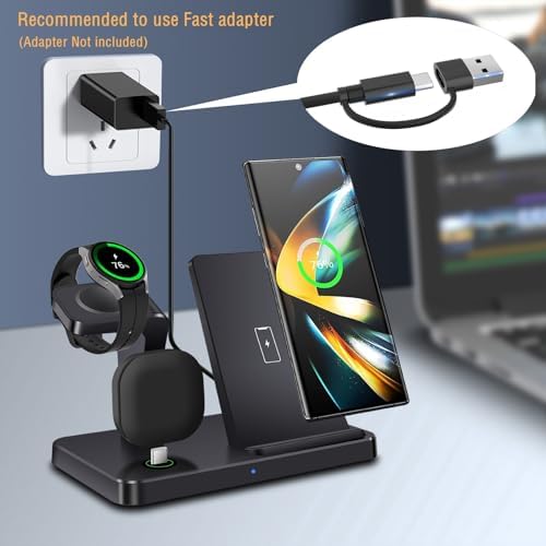 3-in-1 Fast Wireless Charging Station for Samsung Devices – Ultra-Compatible Dock for Galaxy S25/S24/S23/Z Fold/Flip, Galaxy Watch Ultra/7/6/5, and Galaxy Buds – Sleek Design with Case-Friendly Charging and Advanced Safety Features – Ideal for Home, Office, and Multi-User Environments – (Black)