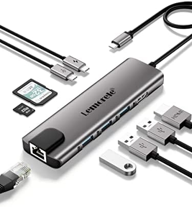 Enhance Your Workflow with Lemorele 9-in-1 USB C Hub Multiport Adapter – Gigabit Ethernet, 100 W PD Fast Charging, 4 K HDMI Output, 3 USB 2.0 Ports, 5 Gbps USB C Data Transfer, SD/TF Card Reader – Perfect Docking Station for Mac Book, Lenovo, HP & Dell Laptops