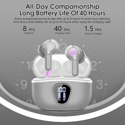 Elevate Your Audio Experience with Bluetooth 5.3 Wireless Earbuds – Hi-Fi Stereo Sound, 40-Hour Battery Life & Advanced Noise Cancelling for Ultimate Focus – IP7 Waterproof Design Perfect for Sports and Everyday Use – Seamless Compatibility with i OS & Android Devices