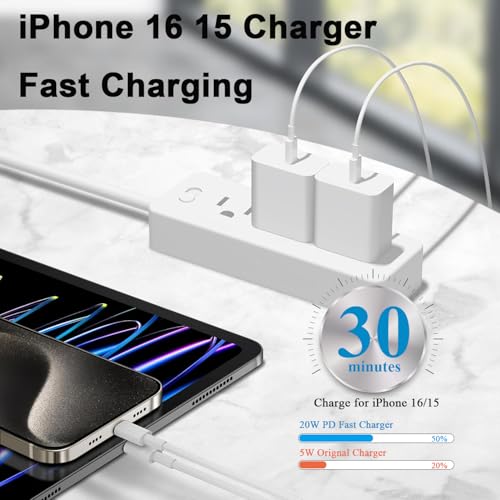 Premium 20 W PD USB-C Fast Charging Adapter Bundle for i Phone 16/15 & i Pad – Dual Pack with 3 FT Versatile Cables for Swift Power Delivery – Compact Wall Charger Ideal for Home, Office, and Travel – Reliable Charging Solution for Apple Devices