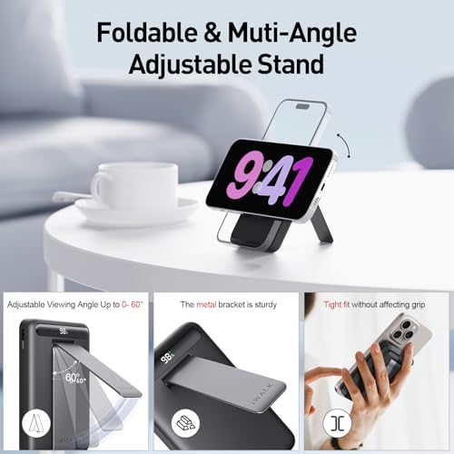 i WALK Qi2 Certified 15 W Magnetic Wireless Power Bank – 10000 m Ah Portable Charger with Adjustable Stand & LED Display for i Phone 16/15/14/13/12 Pro/Pro Max/Plus/Mini – Ultra-Fast Charging Solution for On-the-Go Professionals and Travelers