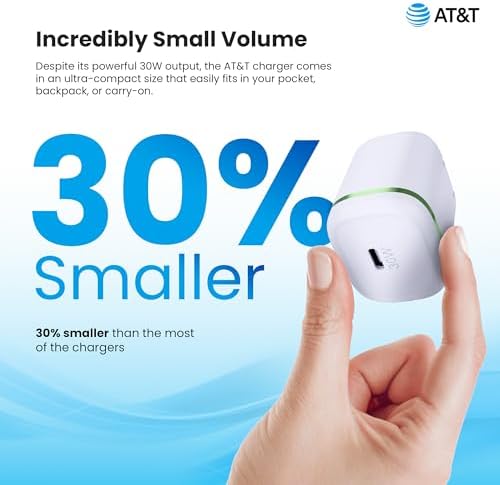 AT&T 40 W USB-C Fast Charging Wall Adapter – Ultimate Travel Companion with Foldable Prongs for i Phone, i Pad, Samsung Galaxy, Google Pixel & More – Universal Compatibility for Rapid Power Delivery Anytime, Anywhere