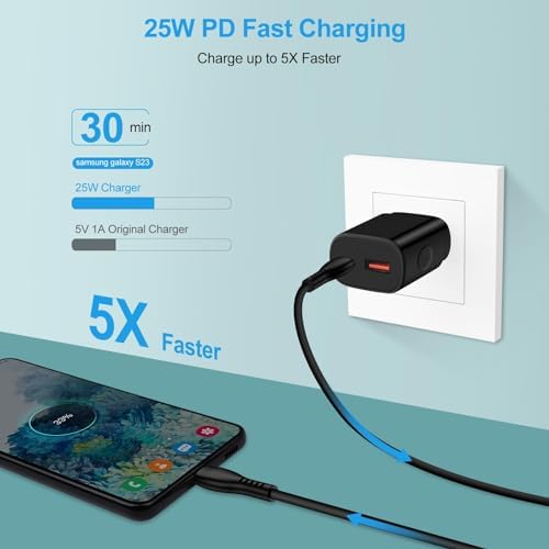 Ultra-Compact 25 W USB-C Fast Charging Block – High-Speed Wall Adapter for i Phone 16, Samsung Galaxy S25 Ultra, Google Pixel 8 & More – Enhanced Safety Features & Travel-Friendly Design for Rapid Device Power-Up