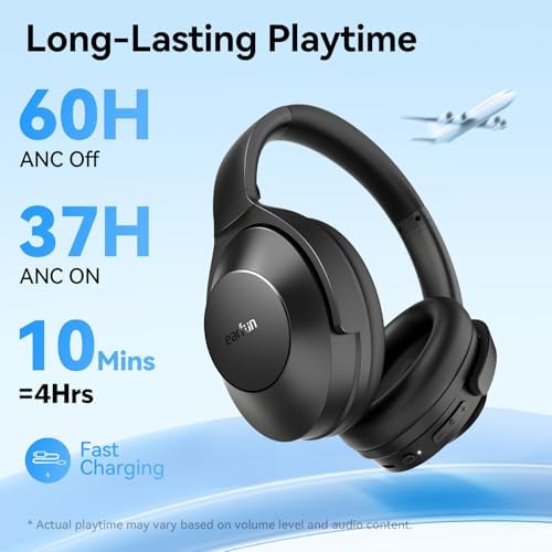 Transform Your Listening Journey with Ear Fun Wave Life Over-Ear Headphones – Premier Hybrid Active Noise Cancelling, Next-Gen Bluetooth 5.4, Enhanced AI Call Clarity, Immersive Deep Bass, 60-Hour Battery for Extended Use, Luxurious Comfort Design, Personalized EQ Adjustments, and Smooth Multipoint Connectivity for Effortless Device Transitioning. Experience superior sound quality tailored for both audiophiles and casual listeners, perfect for long commutes or home office setups. Enjoy a premium blend of noise isolation and rich audio that keeps you focused on what you love. Elevate your audio experience today with these meticulously crafted headphones that prioritize comfort and performance, ensuring every note resonates.