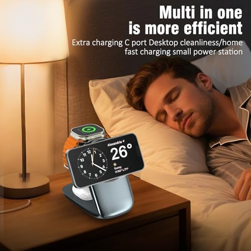 Ultimate 3-in-1 Foldable Wireless Charging Station for Apple Devices – Fast Max Charging for i Phone 16/15/14/13/12 Pro Max, Apple Watch Series 10-3 & Air Pods Pro/4/3 – Compact Travel Design with Smart Protection Features for Effortless Device Management – Silent Operation for Undisturbed Environments – Includes 20 W PD Adapter & USB-C Cable – Perfect for Home or Office Use