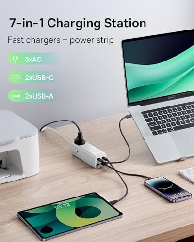 Baseus 1200 J Surge Protector Power Strip – PD 40 W USB-C Fast Charging Station with 3 AC Outlets & 3 USB Ports for Ultimate Device Compatibility in Home, Office, or Dorm Room – Safe, Efficient, and Compact Charging Solution