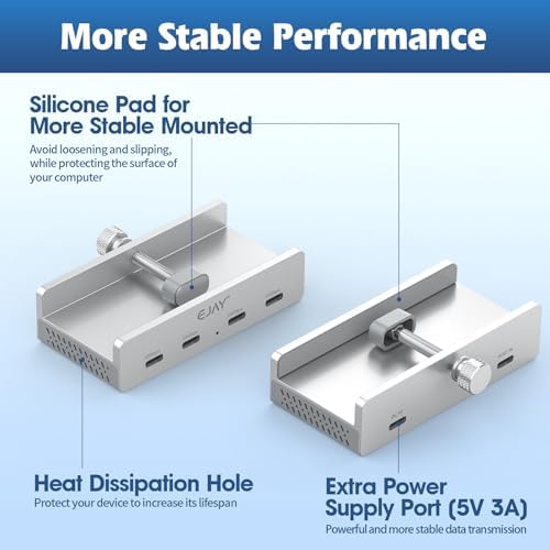 Transform Your Workspace with the EJAY Ultra-Fast 10 Gbps USB C Hub – Premium Aluminum Docking Station Featuring 4 USB 3.2 Ports, Innovative Desk Clamp Design, Additional Power Supply Port, and Extra Long Data/Power Cables for Superior Device Connectivity and Productivity Enhancement
