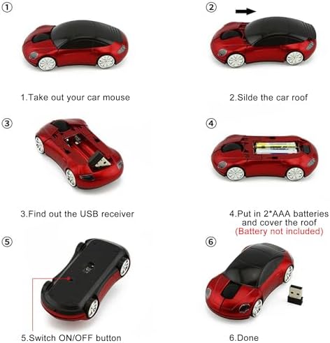 Stylish 2.4 GHz Wireless Car-Shaped Mouse – Fun Red Optical Mouse for Kids & Adults, Compact & Portable with 1600 DPI Precision for Effortless Navigation – Ideal Gift for Gaming & Everyday Use – Seamless USB Connectivity for Laptops & Desktops