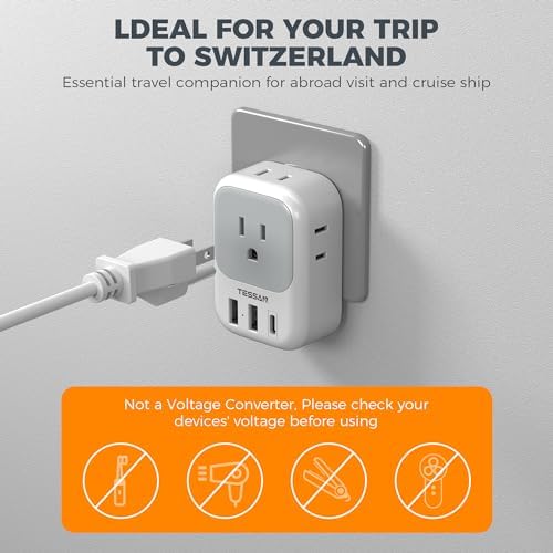 TESSAN Dual Pack European Travel Adapter with 4 AC Outlets and 3 High-Speed USB Ports – Ultimate International Power Converter for Seamless Device Charging in Italy, Spain, France, Portugal, Germany, and Iceland – Essential Travel Accessory for Modern Explorers