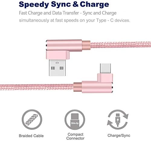 90-Degree Right Angle USB C Cable – Braided Type C Cord for Fast Charging & Data Transfer – Compatible with Galaxy S10, S20, Note10, LG Stylo 4, Moto Z2 & More – Versatile 3 FT, 6 FT, 10 FT Lengths – Durable & Tangle-Free Solution for Gaming & Streaming – Enhance Port Longevity & Convenience