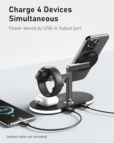 Revolutionary 4-in-1 Magnetic Wireless Charging Station for Apple Devices – Fast, Space-Saving Charger with Touch-Control Night Light for i Phone 12-16 Series, Apple Watch, Air Pods Pro 2/3/4, and More – Enhanced Compatibility & 25% Faster Charging (Black)