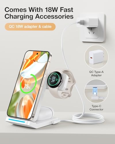 Foldable 3-in-1 Wireless Charging Station for Google Pixel Watch 1 st – 15 W Fast Charger for Pixel 9 Pro/XL, 8/7/6 Series, and Pixel Buds Pro/2 – Compact Travel Design with QC 18 W Adapter – Perfect for Home and Office Use
