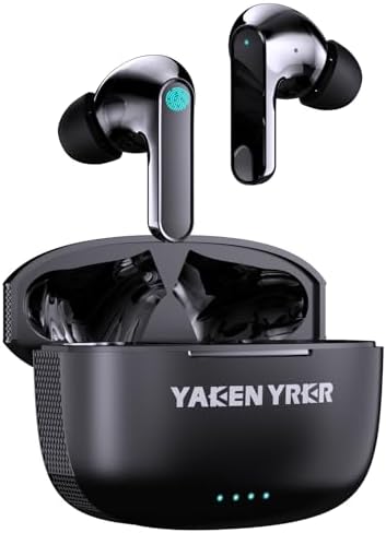 YAKEN YRKR Bluetooth 5.3 Wireless Earbuds with IPX5 Waterproofing – Lightweight Noise Cancelling Earphones Featuring Built-in Microphone and Wireless Charging Case for Seamless Audio Experience – Perfect for Active Lifestyles