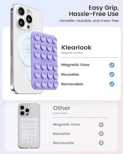 Klearlook Magnetic Suction Phone Mount Set – 4 Stylish Colors for Mag Safe Cases, Hands-Free Selfie Grip for Tik Tok & Content Creators, Lightweight & Portable, Secure Magnetic Attachment for Effortless Video Recording and Photography