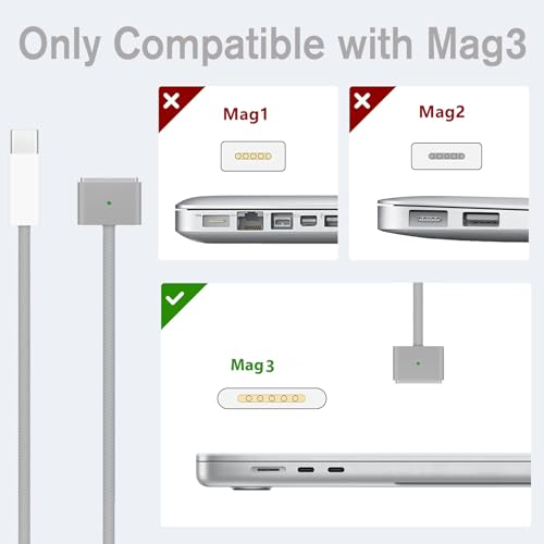 Upgrade Your Charging Game: 140 W USB-C to Magnetic 3 Cable (2 m/6.6 ft) for Seamless Compatibility with 2022/2023 Mac Air & Pro Models, Enhanced Rapid Charging & Durable Braided Design for Optimal Performance and Convenience