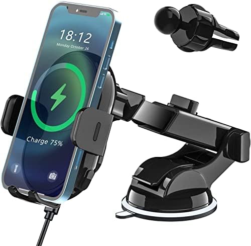 SUPERNIGHT 15 W Qi Wireless Car Charger with Auto-Clamping Phone Holder – Fast, Secure Charging for i Phone, Samsung, Huawei & One Plus – Versatile Mounting for Dashboard and Air Vent – Ultimate Convenience for Hands-Free Driving