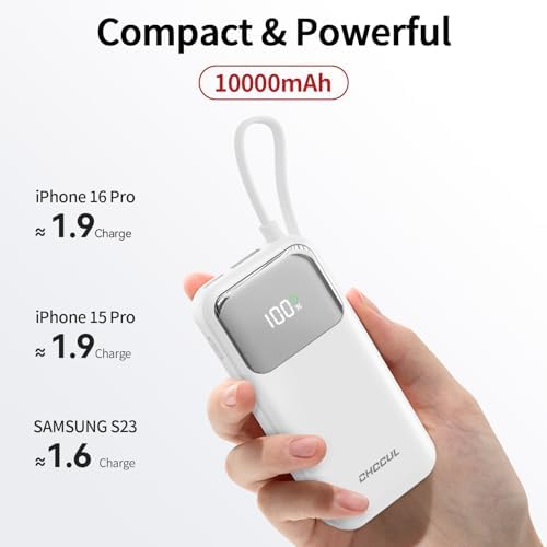 10,000 m Ah Portable Power Bank with Integrated USB-C Cable – Ultra-Fast Charging Solution for i Phone 16/15, Mac Book, Galaxy, i Pad & Air Pods – Your Essential Travel Power Companion with Superior Device Compatibility and Speed